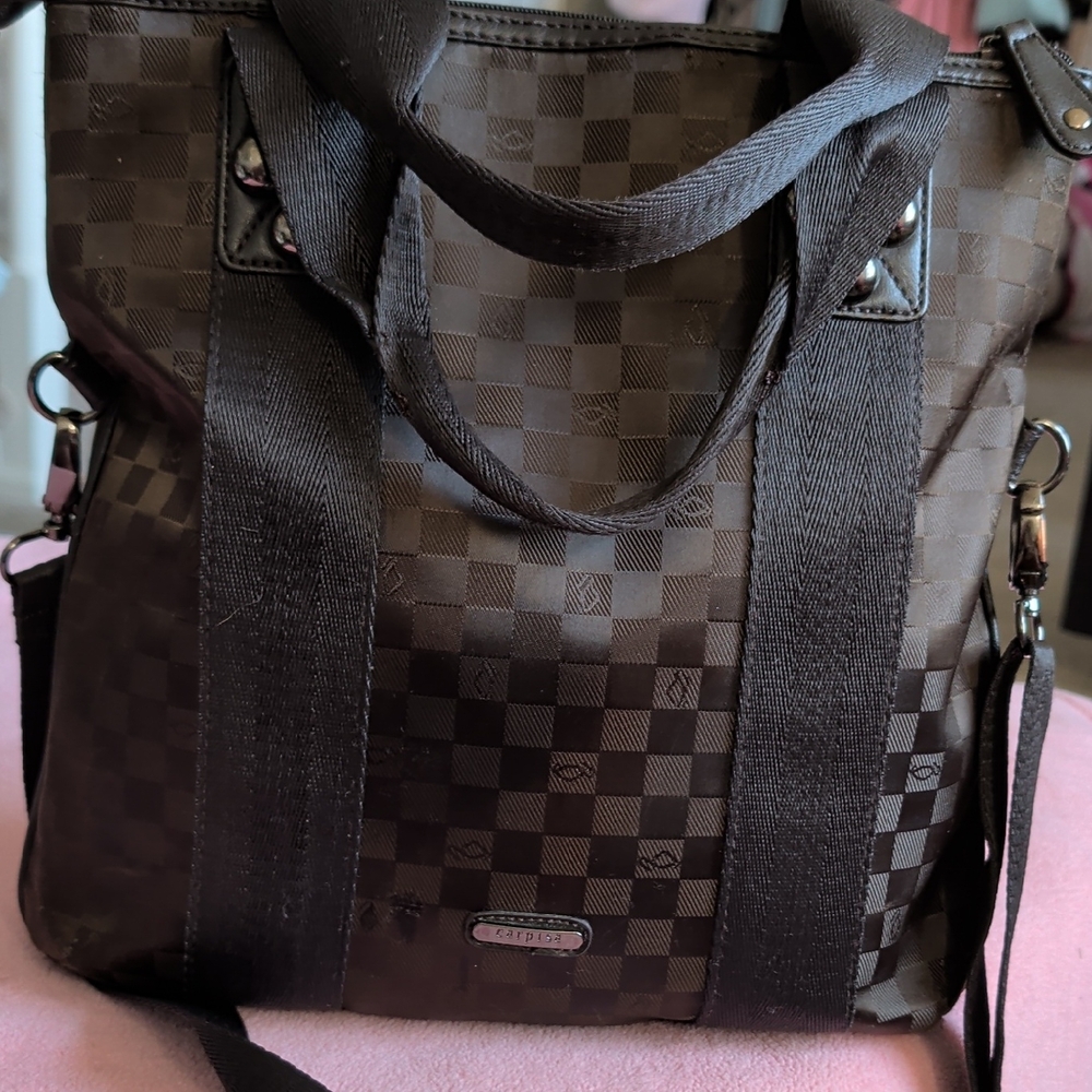 Black Checkered Crossbody Tote Bag - Women's Crossbody